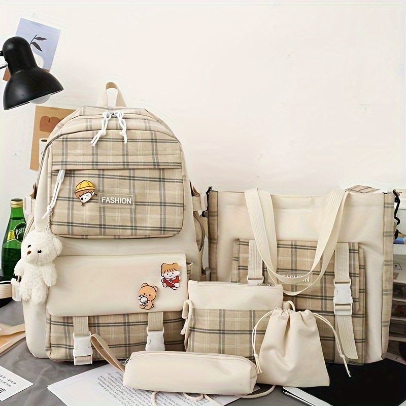 Zaino in tela alla moda di grande capacità, con ciondolo a forma di orso, grazioso zaino casual_voghion.com