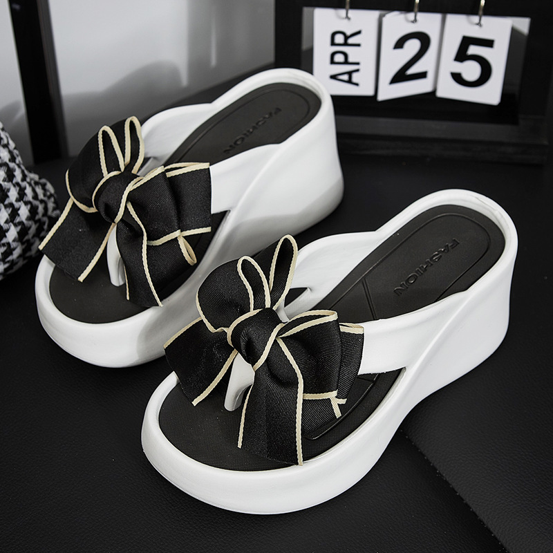 Cross-border thick-soled slippers for women summer fashion wear outside Bohemian high-heeled flip-flops thick-soled flip-flops beach sandals for women