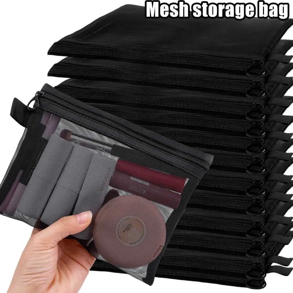 1/3 pezzo nero rete portatile da viaggio organizer per toilette rossetto portaoggetti borsa trasparente per il trucco S/M/L_voghion.com