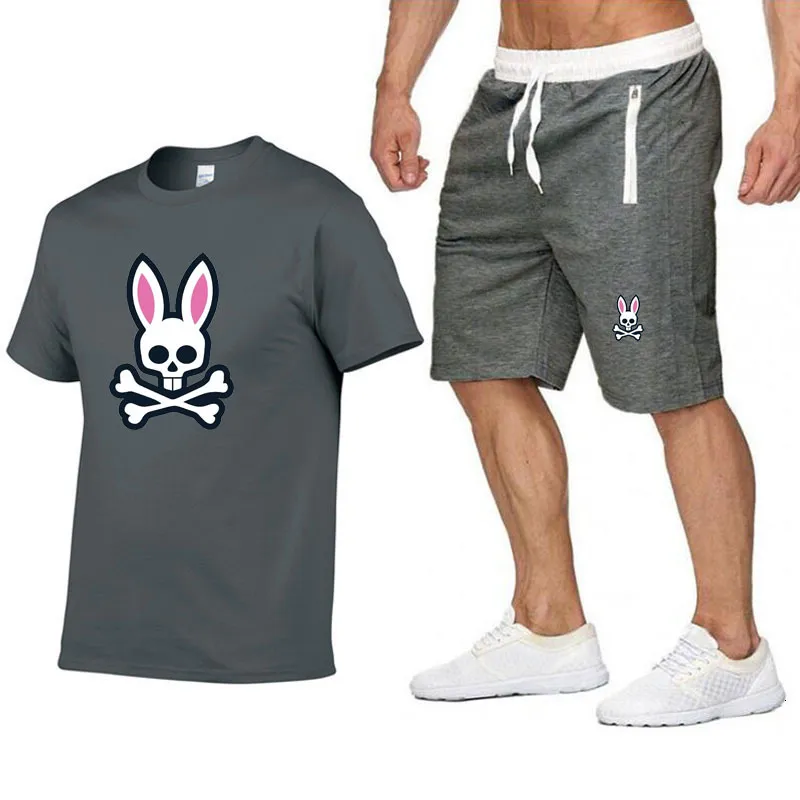 Survêtements pour hommes Summer Sports de plein air Jogging Costume à manches courtes Ghost Rabbit Print Coton Tshirt Shorts Casual_voghion.com