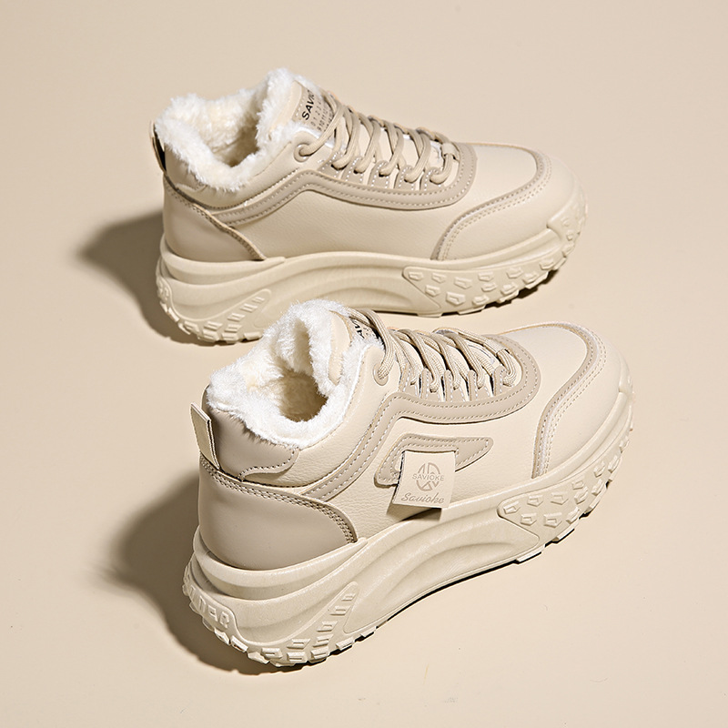 Scarpe alte da donna in velluto caldo, versatili, in cotone, con plateau, casual, da papà._voghion.com