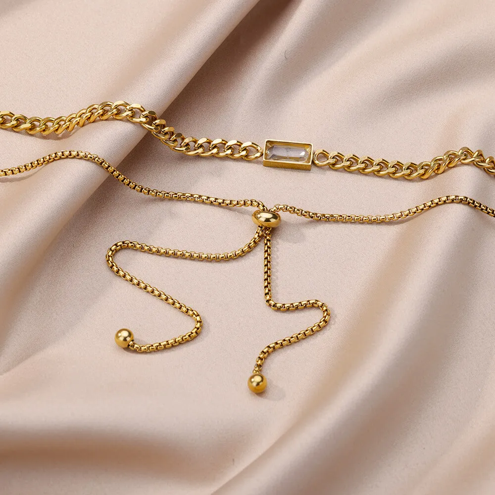 Collane con ciondolo in acciaio inossidabile, cristallo quadrato, zircone, per donna, collana girocollo a catena cubana multistrato, matrimonio_voghion.com