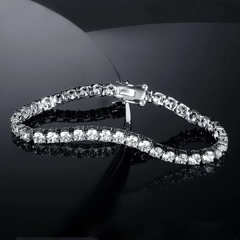 Hip Hop Iced Out Sier Moissanite Tenniskette Armband 3mm 4mm 5mm VVS Weiß Rund Dia Bg Schmuck Männer und Frauen_voghion.com