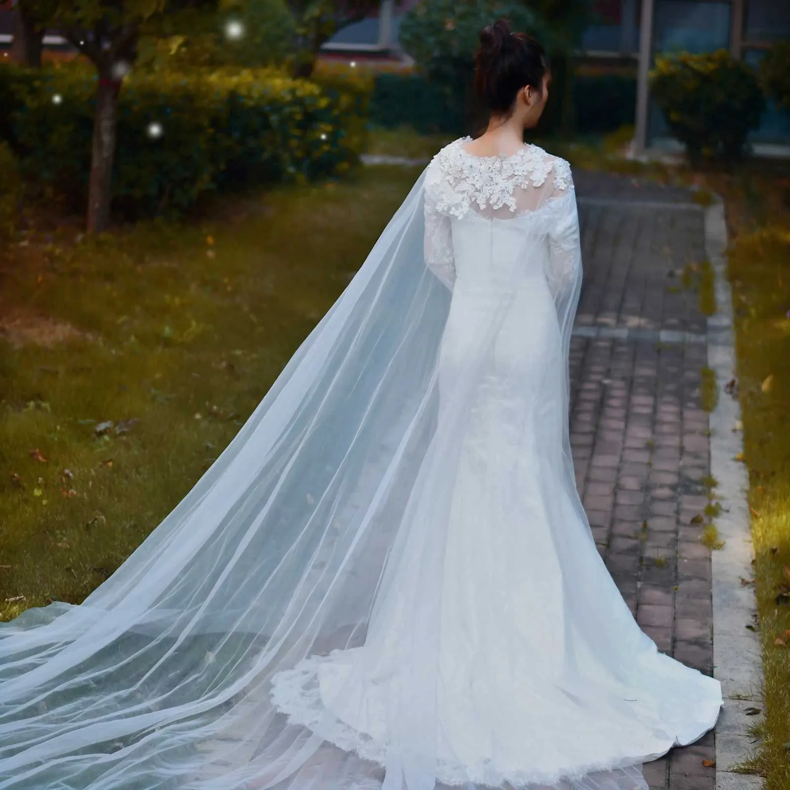 Haarsieraden VG53 Bruiloft Kathedraal Lengte Bolero Bruidscape Sluier Jas Dames Plus Size Sjaal Bruidsaccessoires_voghion.com