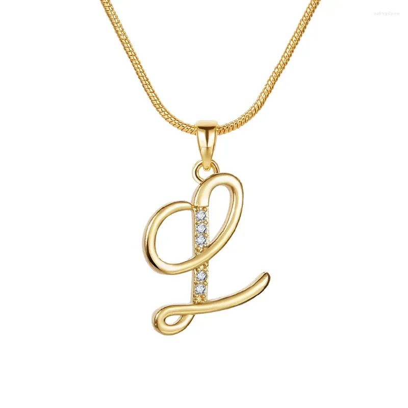 Colliers pendentifs personnalisés CZ A-Z Alphabet Collier Bijoux Plaqué Or Lettre Initiale Cursive Vieil Anglais_voghion.com