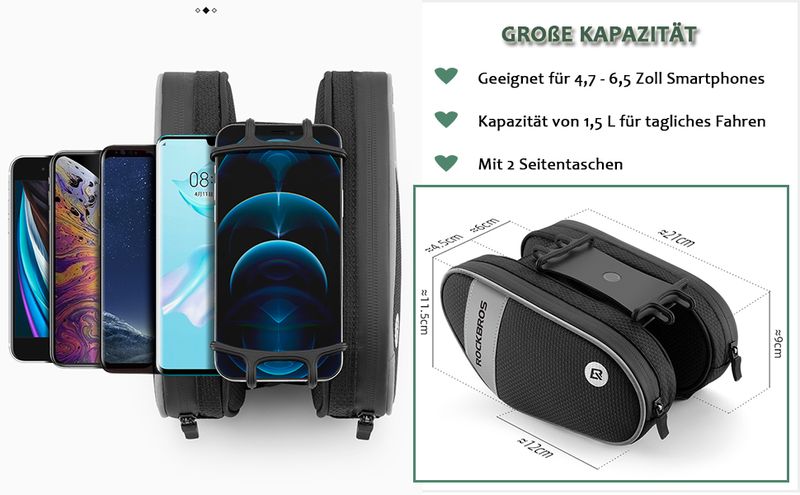 ROCKBROS Mobile Bicycle Frame Bag With Holder 360°Rotatable For Cell Phone 6.5"_voghion.com