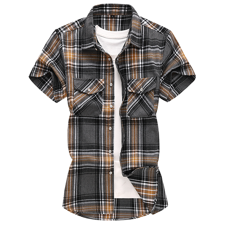 Camicia da uomo estiva a maniche corte a quadri a righe, casual, in cotone, bianca, rossa, verde, grigia, blu_voghion.com