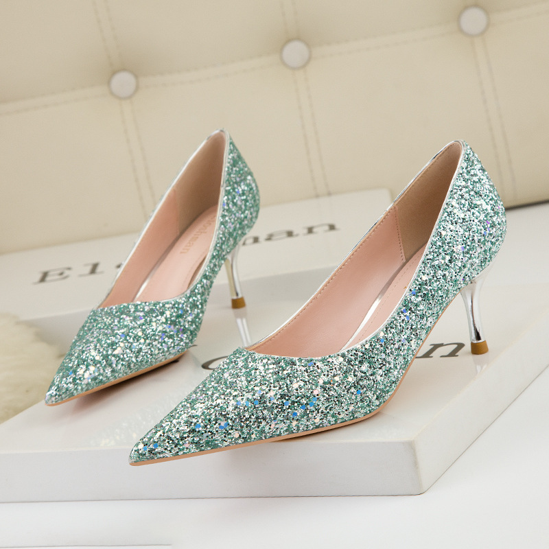 Mode sexy abnehmen stiletto heels Schimmernde pointe glitter party einzelnen schuhe hochzeit schuhe_voghion.com