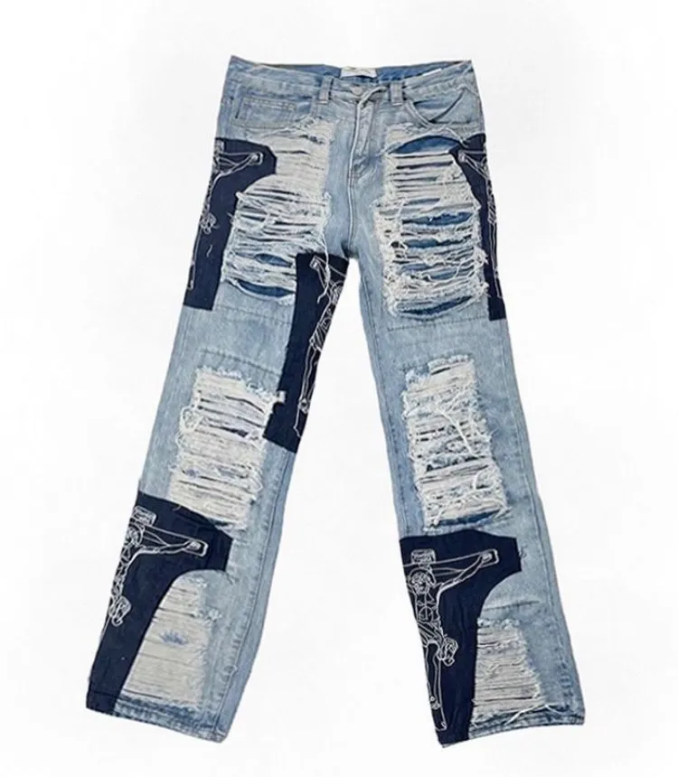 Blugi rupți pentru bărbați, mărimea mare, și pantaloni hip-hop pentru femei, skateboarding, lejer, Y2K, largi_voghion.com