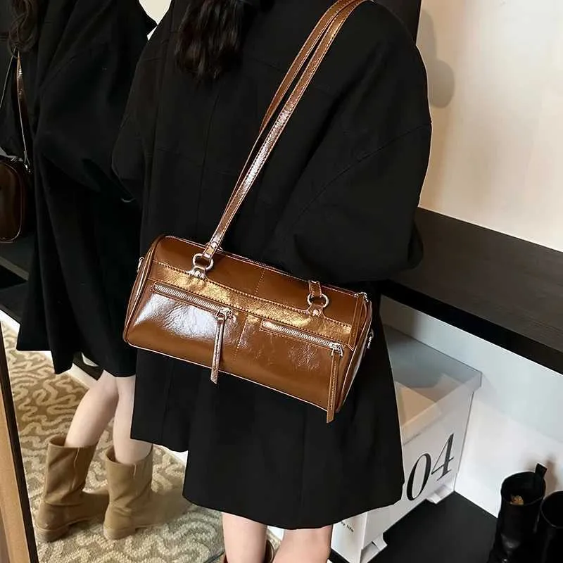 Cylindrical Shoulder Bag Crossbody Handbag For Women Solid Colour_voghion.com