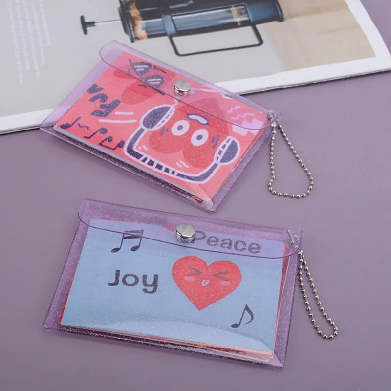 1 pz. Portamonete in PVC trasparente con portachiavi per ragazze. Piccolo portafoglio con portadocumenti e porta biglietti da visita._voghion.com