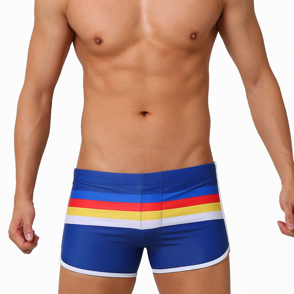 UXH Short de bain à rayures colorées pour homme, short de sport à séchage rapide, coupe ajustée et tendance_voghion.com