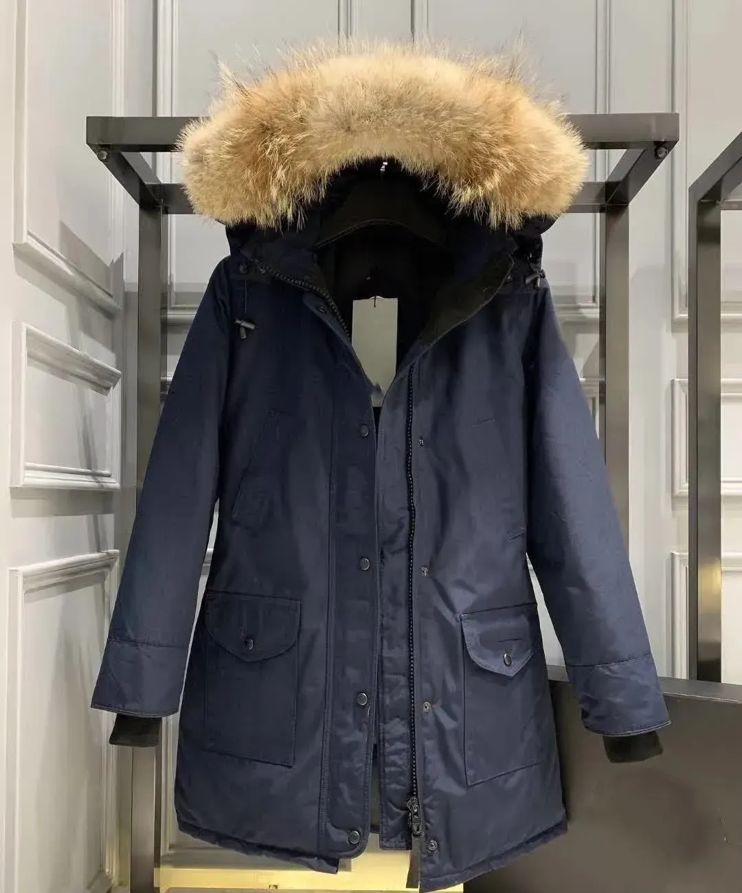 Parkas femininas de grife jaqueta feminina de plumas marca de moda canadense casaco longo bolso gola de pele top térmico feminino outono_voghion.com