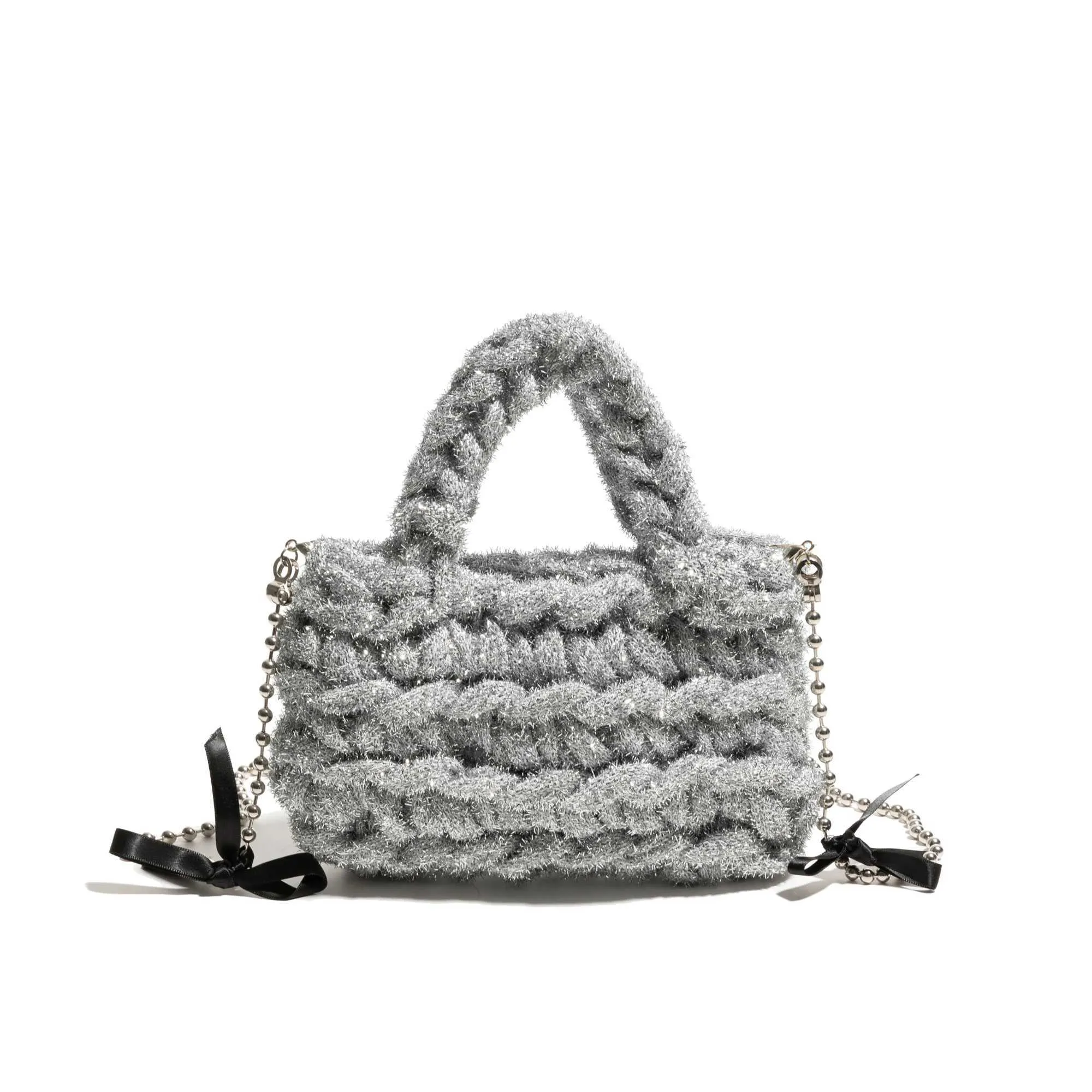 MABULA Weihnachtsrote gestrickte Hobo-Handtasche, Winter, warmer Baumwollstoff, stilvolle gewebte Handy-Geldbörsenkette, schlichtes Design_voghion.com