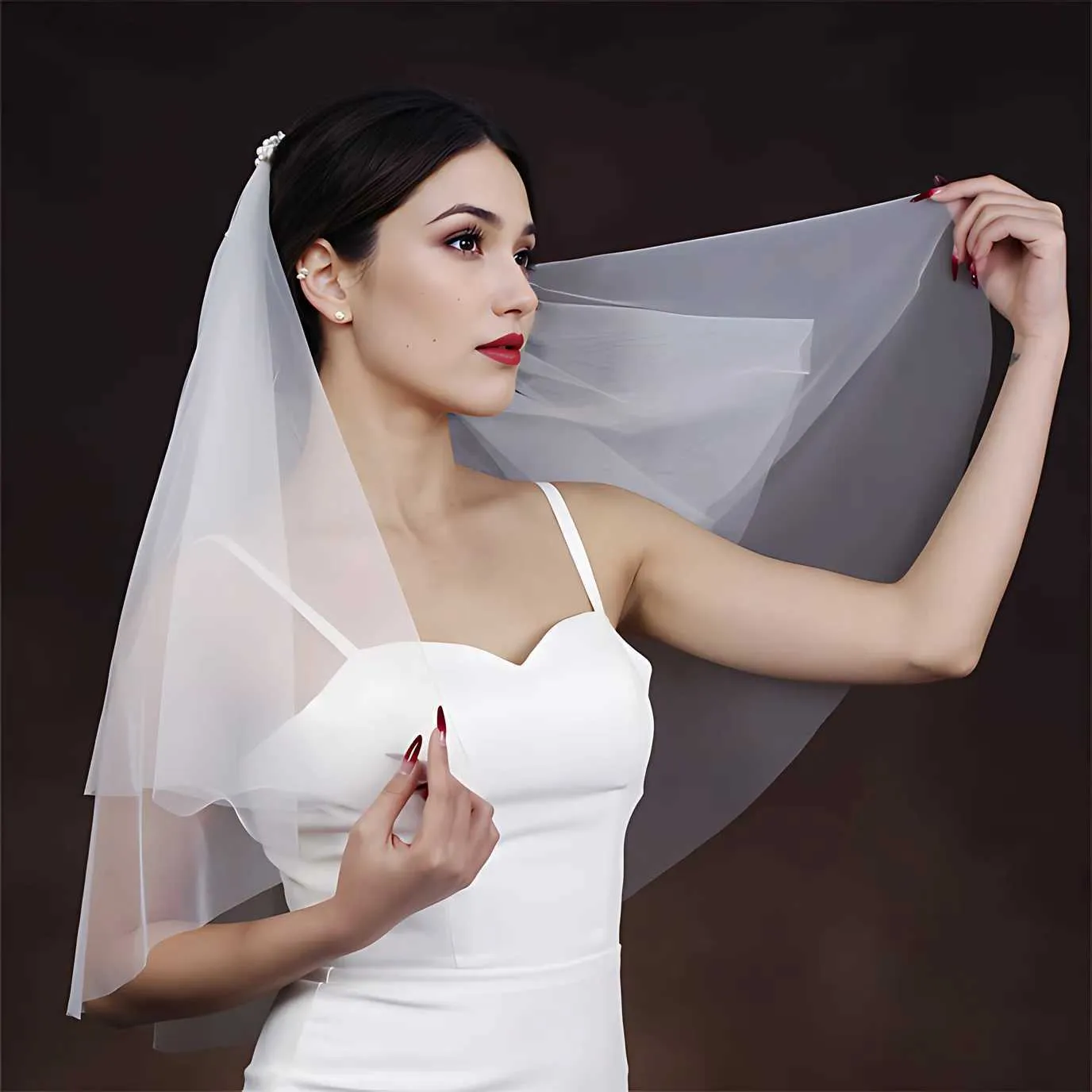 Jewelry Short Bridal Pearls Beaded Veils With Comb 2 Tier Soft Wedding Hair Accessories For Bride Unlocking Romance VP99_voghion.com