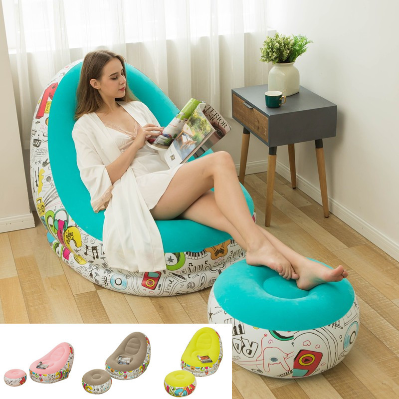 Pool & Accessories Inflatable Lounge Sofa Set With Ottoman Pastel Color Bean Bag Chair For Indoor Outdoor