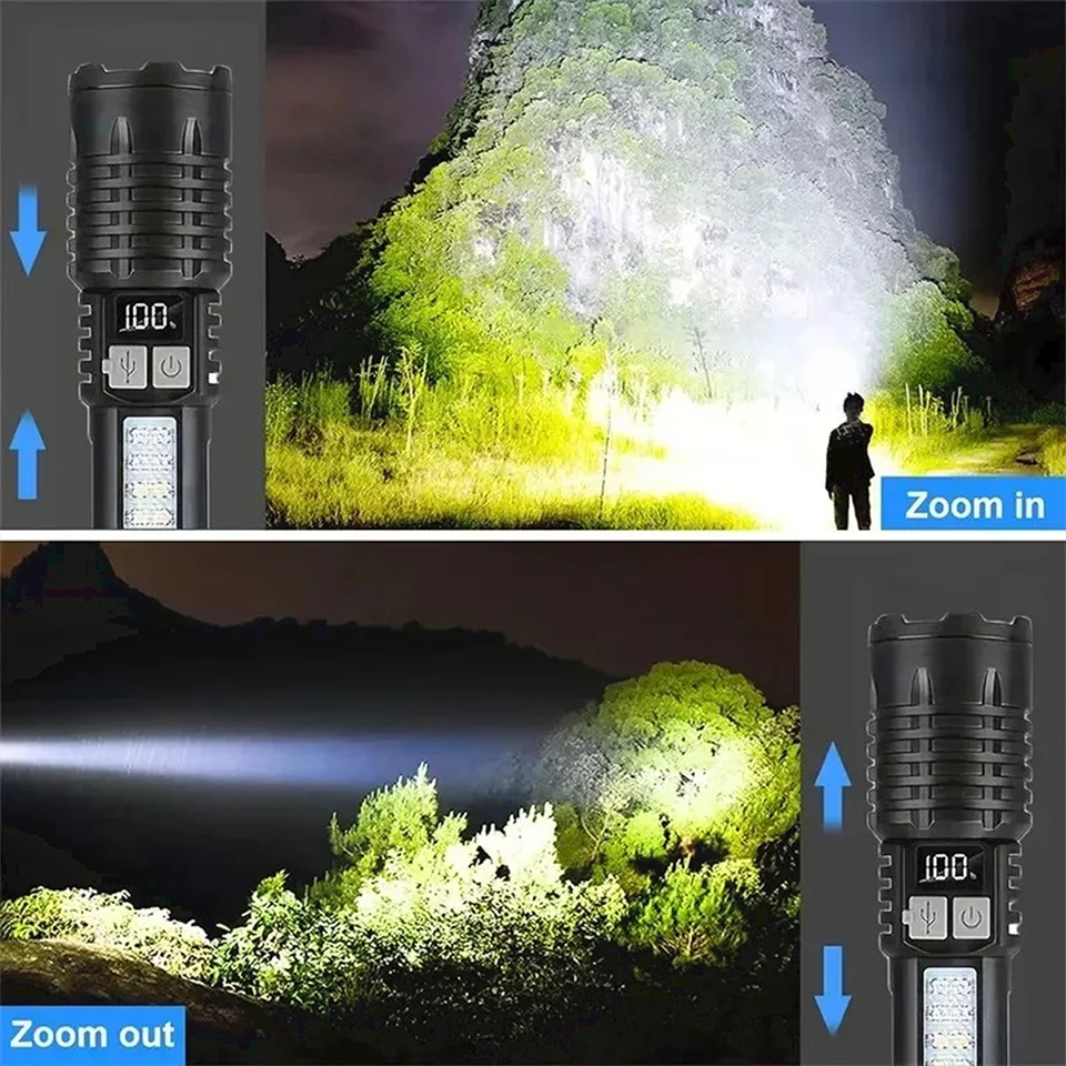 Hochleistungs-LED-Taschenlampe, leistungsstarke, wiederaufladbare COB-Taschenlampe vom Typ C mit Seitenlicht, Taschenlampe für Outdoor-Camping-Wandern_voghion.com