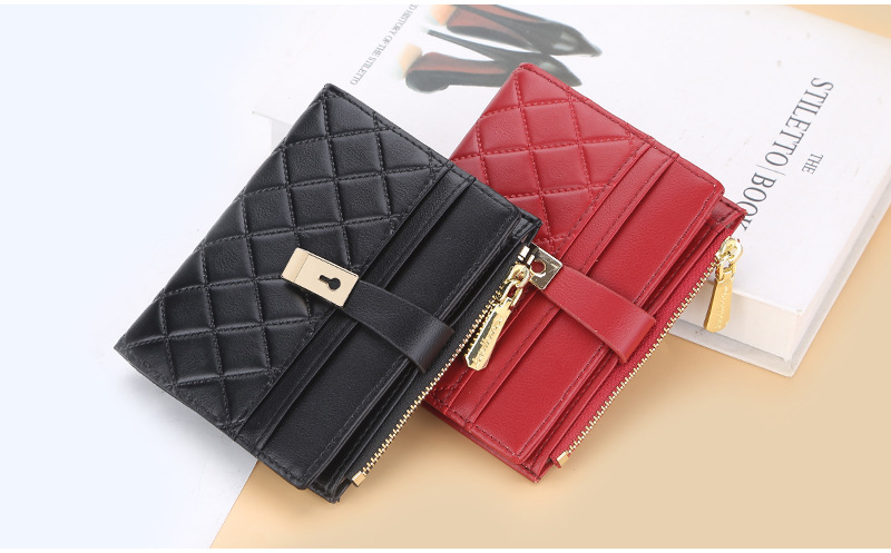 Women's Short Wallet Rhombus Quilted Purse With Card Slots_voghion.com