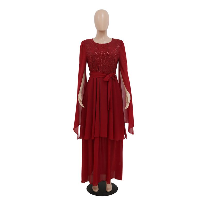 Women's Clothing autumn new Arabic sequin evening dress muslim with belt_voghion.com