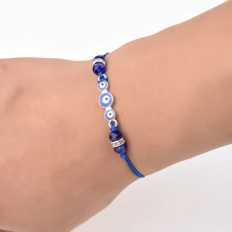 Braccialetti turchia malocchio blu moda regolabile perline di cristallo intrecciato corda braccialetto con ciondolo braccialetti per donne uomini_voghion.com