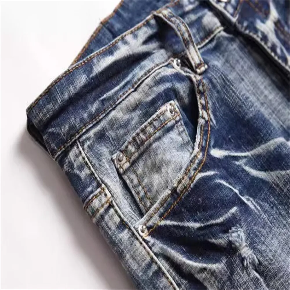 2025 New Free Shipping Designer Jeans Embroidered Men Jeans With Knee Hole Zipper Small Leg Large Denim Pants Durable_mkmklike.com