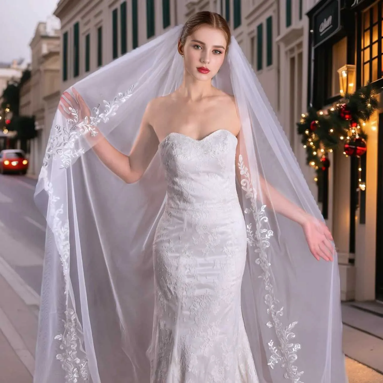 Hair Jewelry V222 Long Full Edge Lace 1 Tier Bridal Veil With Comb 3M Cathedral Length Mantilla Wedding Accessories For_voghion.com