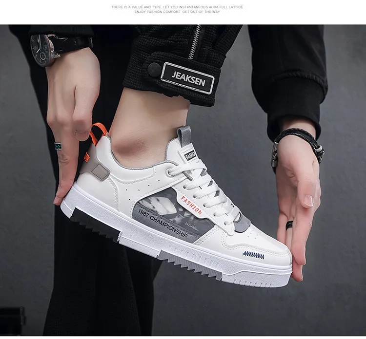 Casual Board Shoes For Men Breathable Low Top Trainers Grey_voghion.com