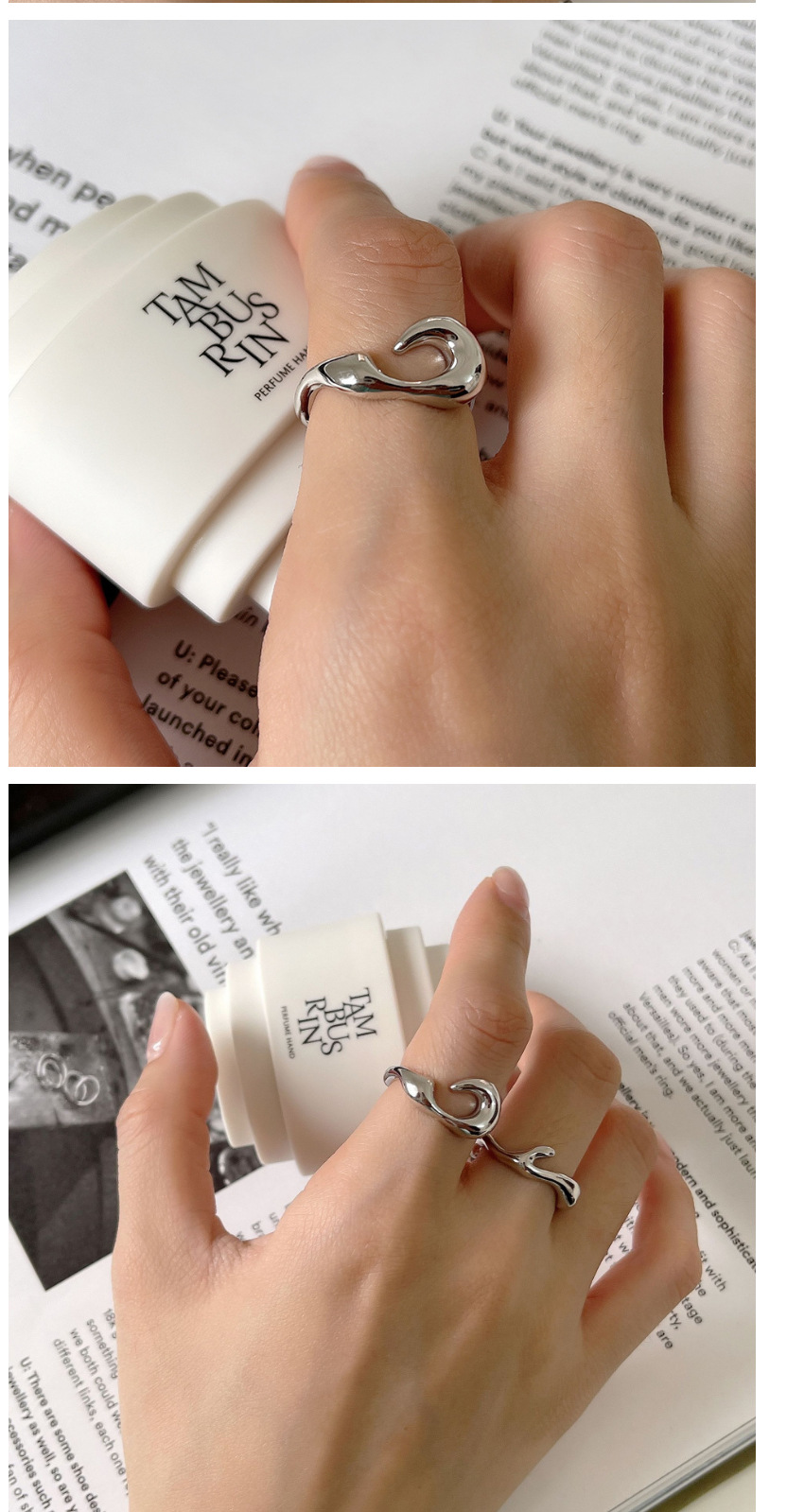 Instagram-Nische: Geometrische unregelmäßige Mode im französischen Auslandsstil für Frauen mit einem coolen und minimalistischen Ring zum Öffnen der Kurve_voghion.com