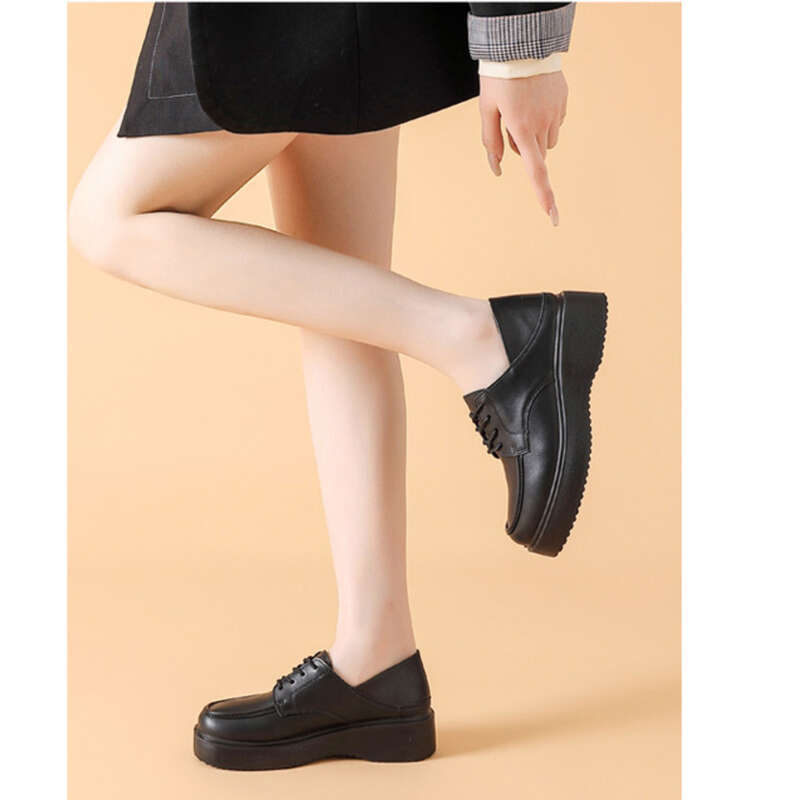 Sponge Cake Dicke, weiche Sohle, leichte schwarze kleine Lederschuhe, Arbeitsschuhe für Damen_voghion.com