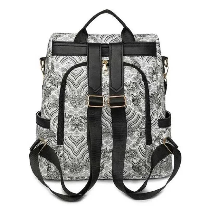 Neue Damenmode bedruckte große Kapazität Doppel-Schultertaschen Totes Diebstahlsichere Reiserucksäcke Lässige Umhängetasche_voghion.com