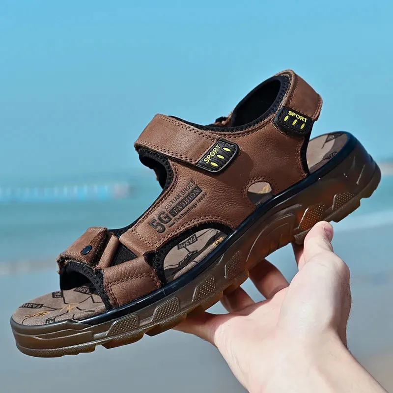 Comfortable Genuine Leather Men Sandals For Outdoor Hiking Summer_voghion.com
