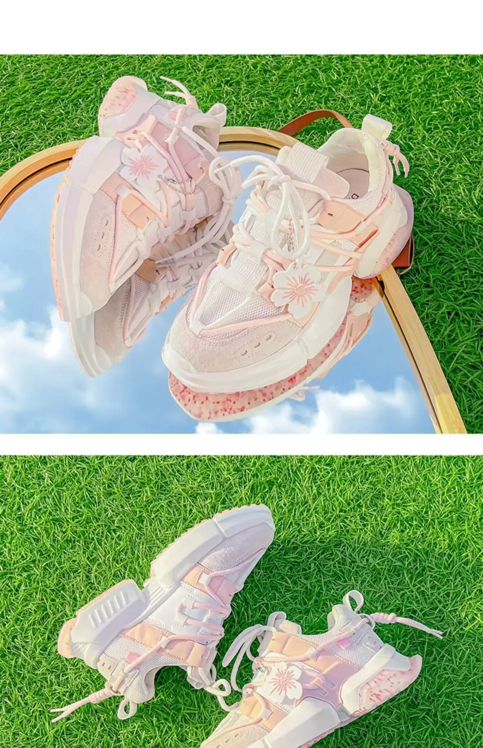 Chaussures décontractées à semelle épaisse pour femmes, modèle Spring Cherry Blossom Pink Dad, 250318_voghion.com