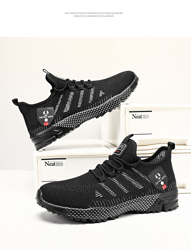 Scarpe da corsa da uomo in tessuto volante traspirante slip-on con suola spessa, semplici, in tinta unita, con rete pigra_voghion.com