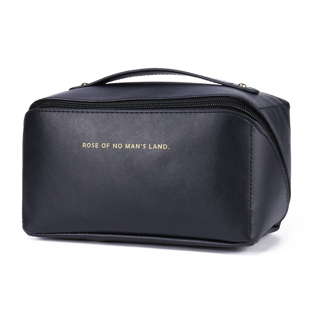 Trousse de maquillage en cuir pour femmes, grande capacité, organiseur de rangement pour pinceaux, idéal pour les voyages._voghion.com