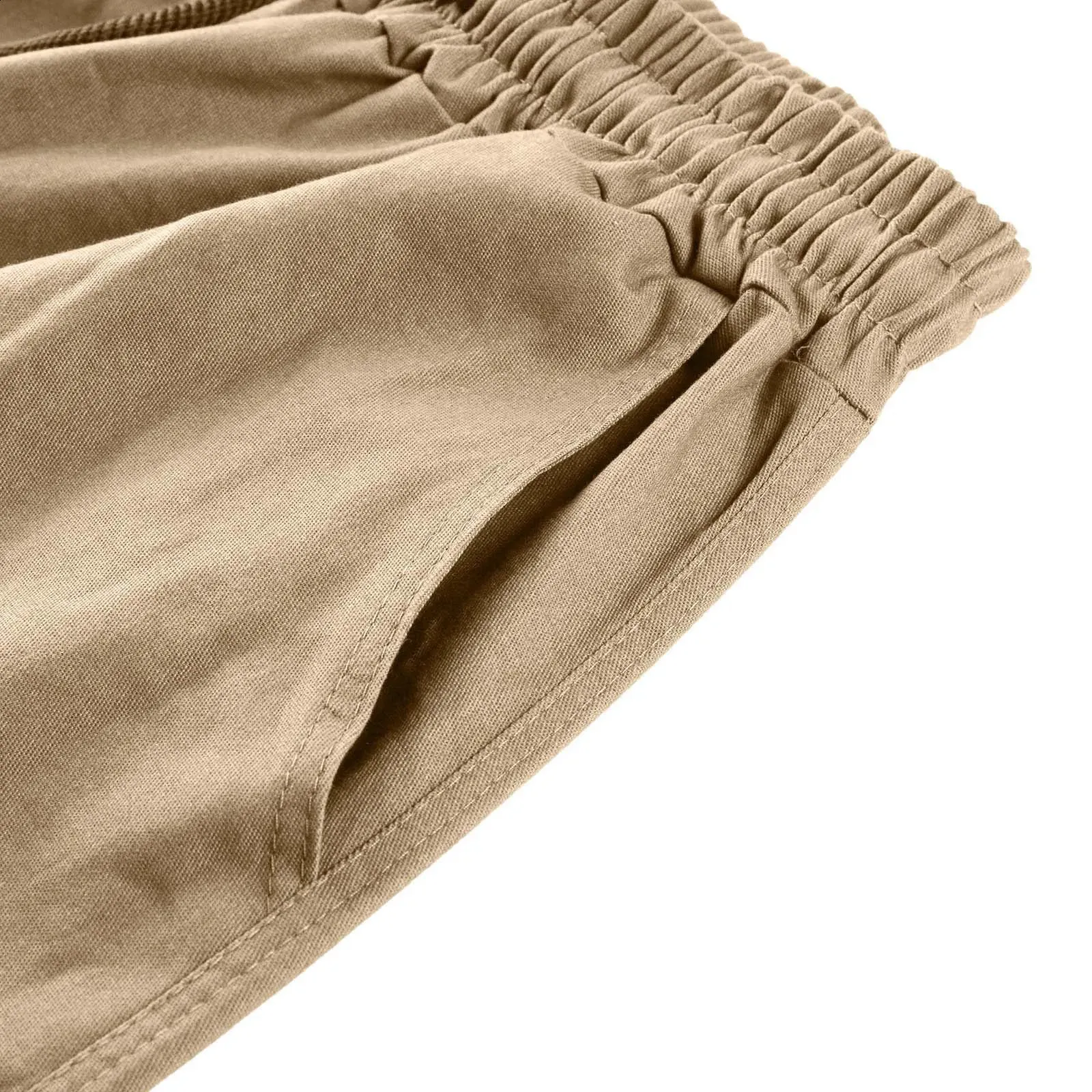 Calças para homens comprimento total cor sólida solta vários bolsos bolsos com cordão calças cargo masculinas 3XL 240813_voghion.com