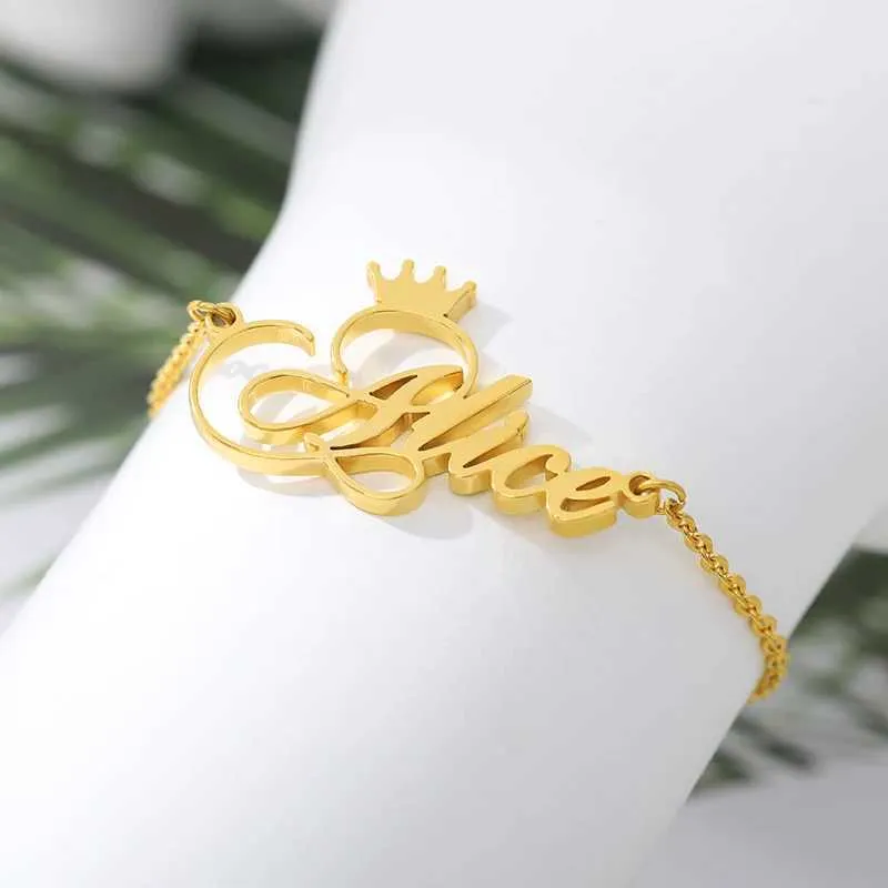 Berlockarmband Cus Crown Personligt Namn Rostfritt Stål Namnskyltarmband För Kvinnor Flickor Berlocker Handgjorda Graverade_voghion.com