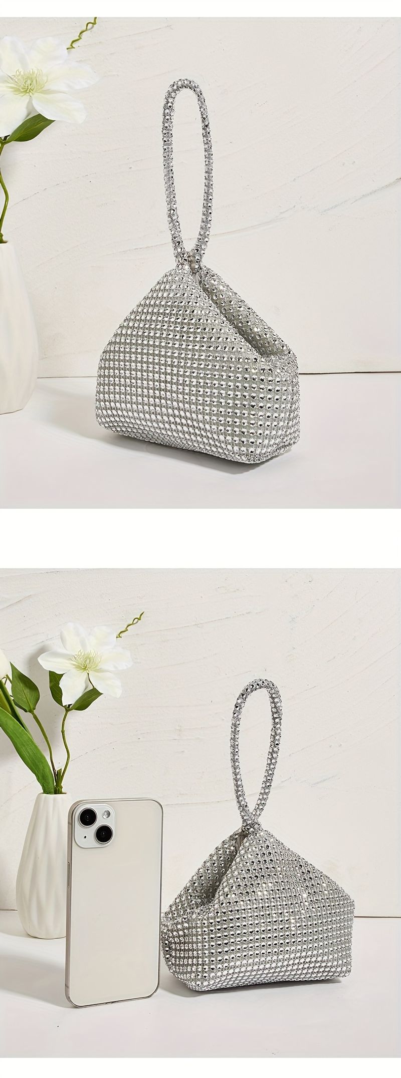 Mini pochette con strass scintillanti, elegante e funzionale pochette, borsetta alla moda e borsa a mano per la donna_voghion.com