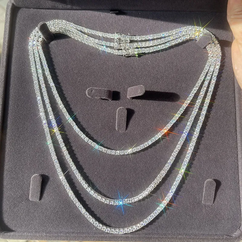 Articolo di alta qualità Hip Hop Bling Sterling Sier 3MM 4MM D Color Lab Diamond Moissanite Tennis Chain_voghion.com
