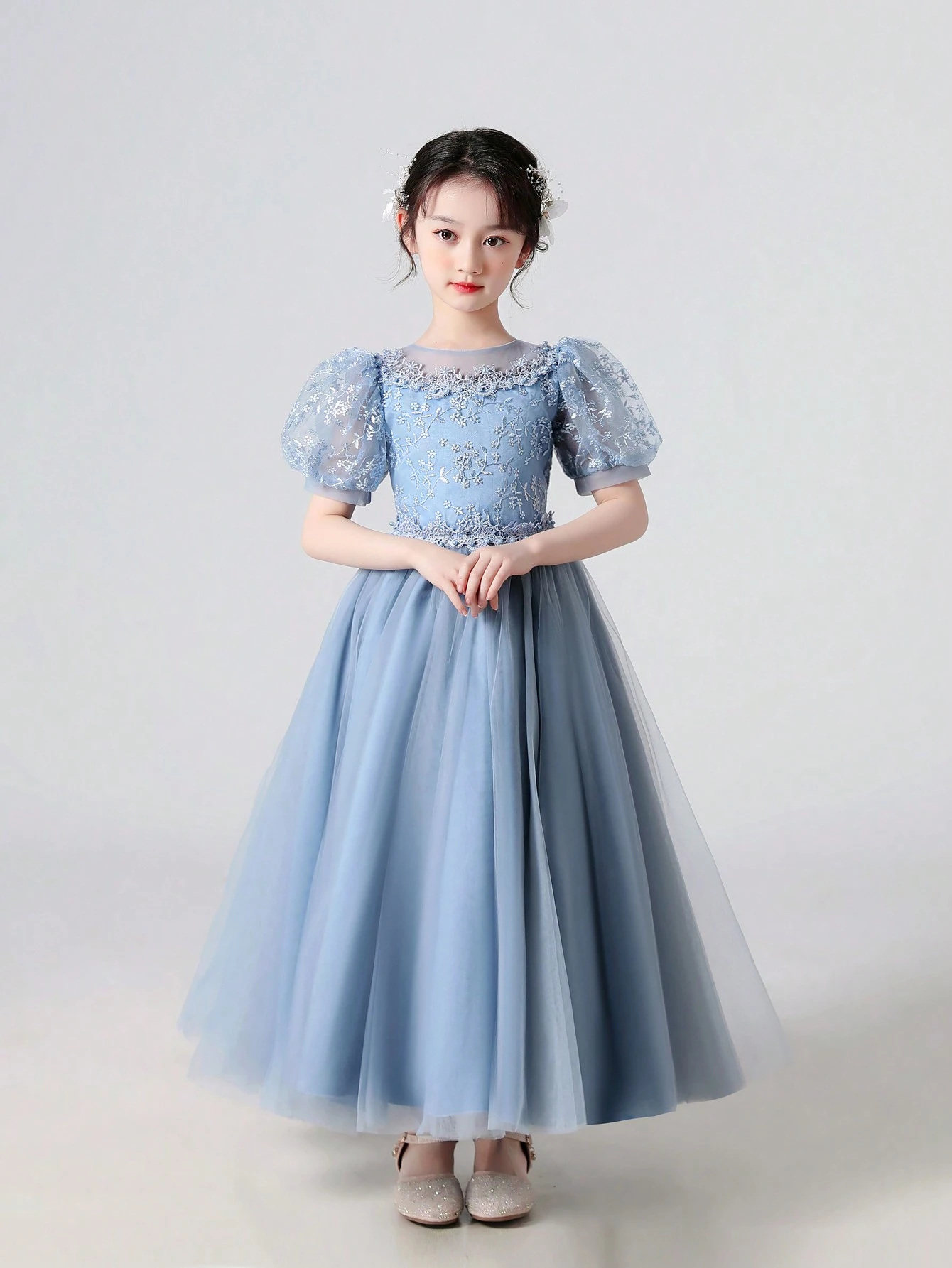 Abito da cerimonia per bambina, vestito blu per matrimoni e feste_voghion.com