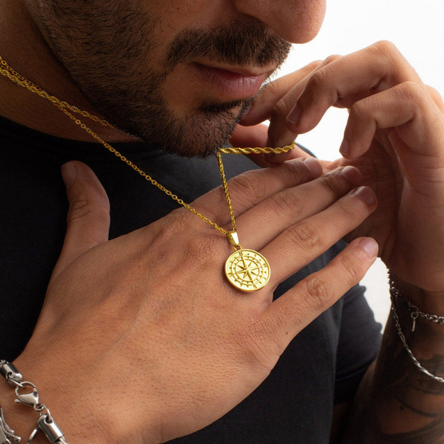 Collana a strati da uomo con ciondolo a forma di bussola nautica da viaggio, gioielli alla moda, molto venduta_voghion.com