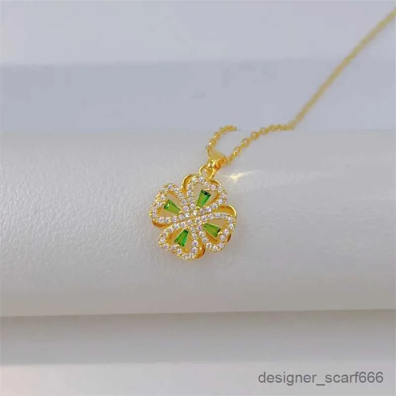 Rotatable Heart Flower Pendant Necklace Elegant Retro Design_voghion.com
