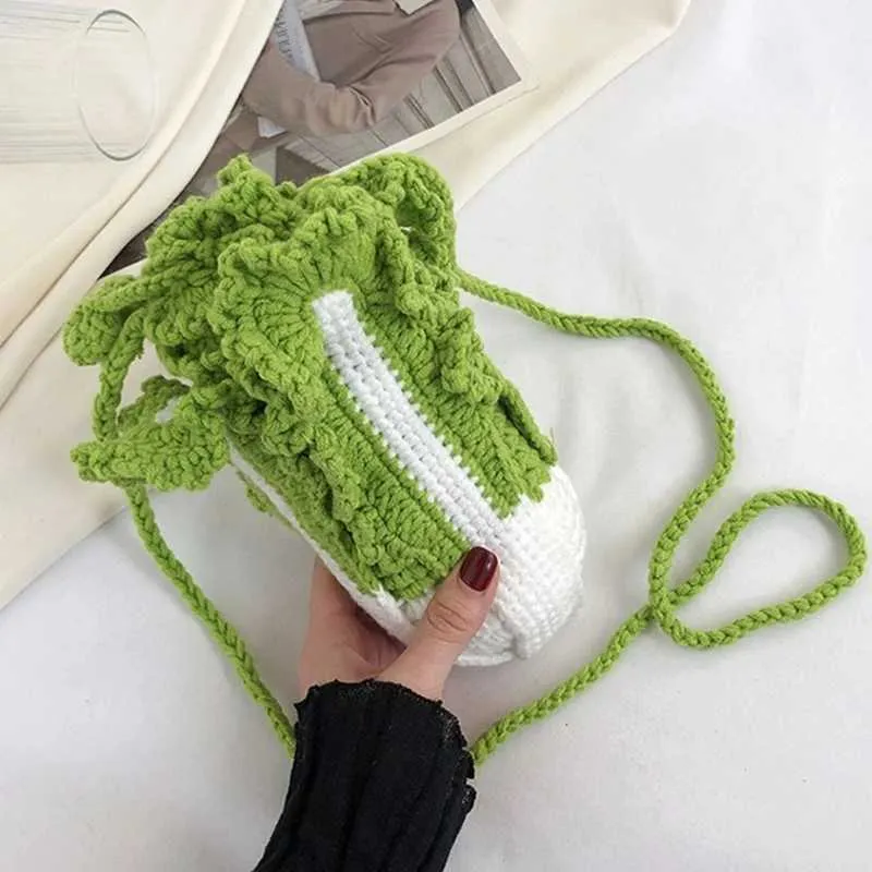 Grappige gebreide kool emmer handtas vrouwen lente zomer crossbody telefoon tas vrouwelijke meisjes casual kleine tas winkelen_voghion.com