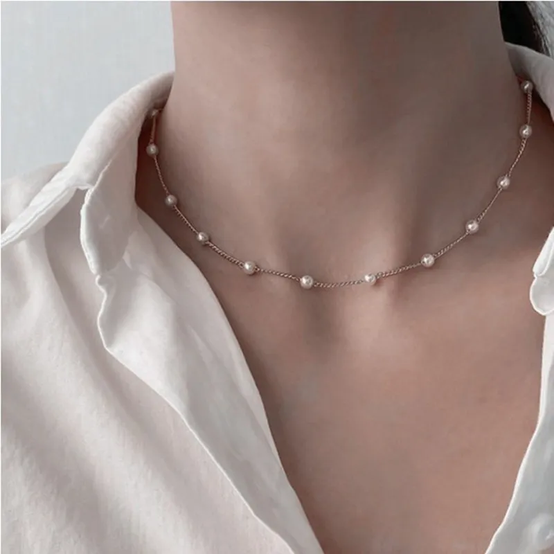 Anhänger Halsketten Einfache Perlenkette Choker Halskette Kristallblatt Quaste Für Frauen Mode Sex Schmuck Prom_voghion.com