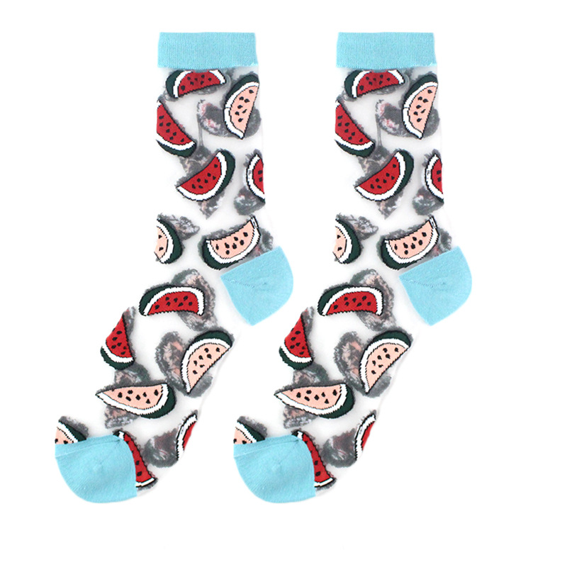 23 Spring/Summer Women's Thin Style Medium Tube Fashion Trendy Wind Flower Dorsen Series Glass Silk Socks_voghion.com