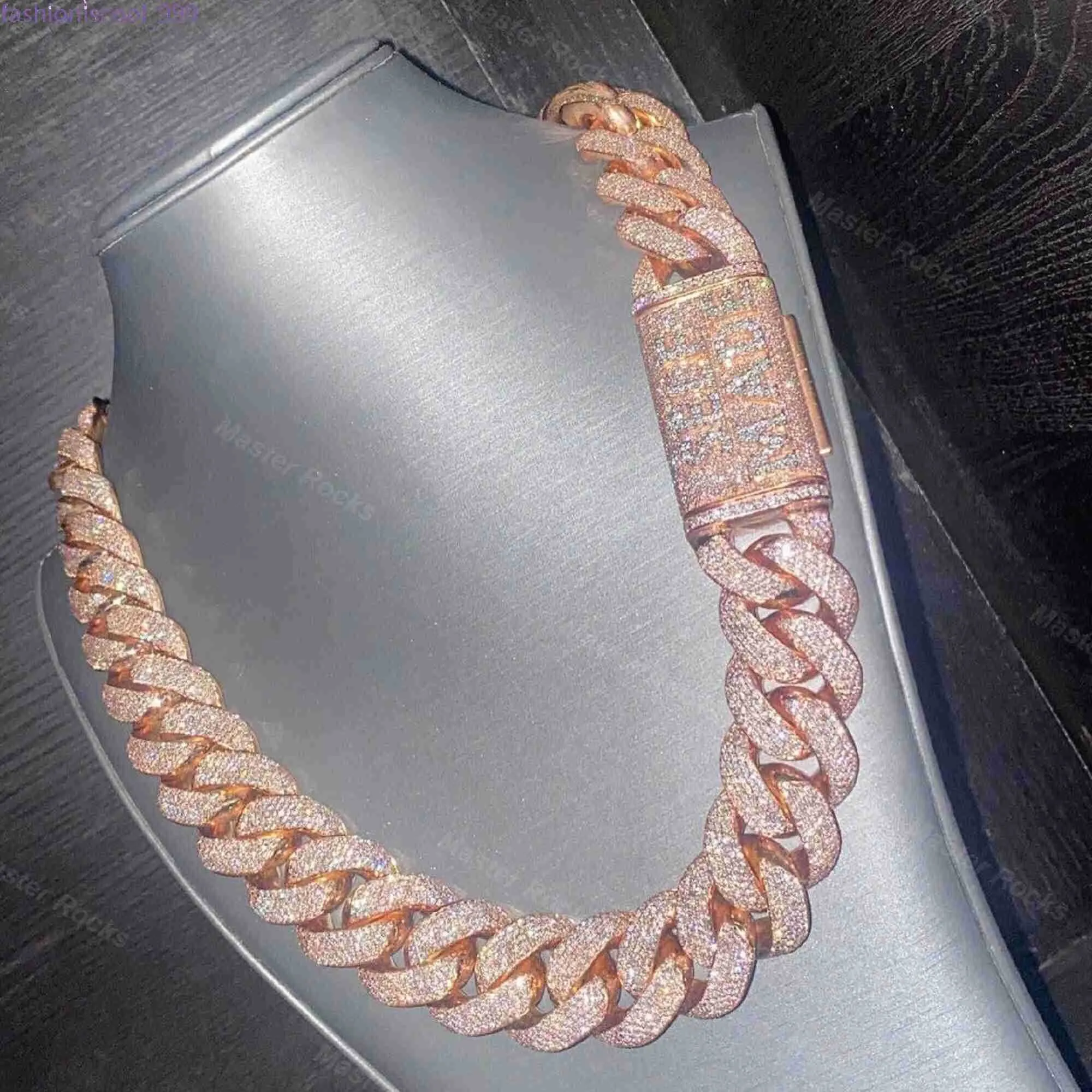 Oro rosa 24mm 5 file VVS diamanti superano il test Sterling Sier Miami Cuban Chain Moissanite_voghion.com