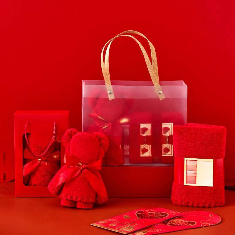 Coral Velvet Red Teddy Bear Wedding Celebration Gift Set Wedding Souvenir Absorbent Towel_voghion.com