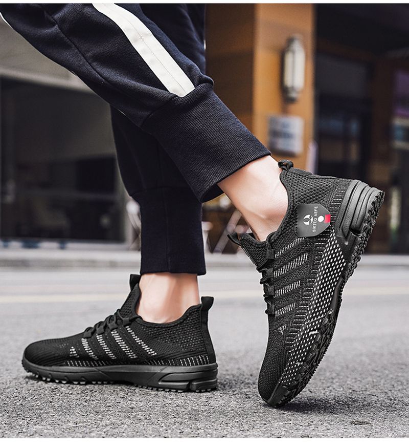 Scarpe da corsa da uomo in tessuto volante traspirante slip-on con suola spessa, semplici, in tinta unita, con rete pigra_voghion.com