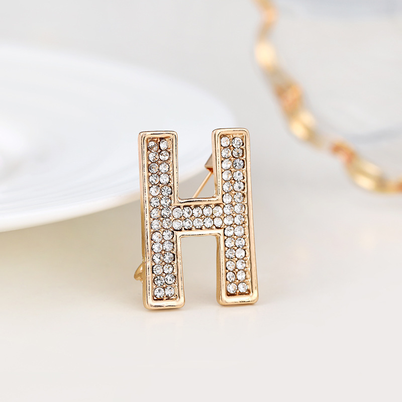 Spilla versatile con lettere inglesi in strass, stemma con fiore sul petto, luce antiscivolo, alla moda per uomo e donna_voghion.com