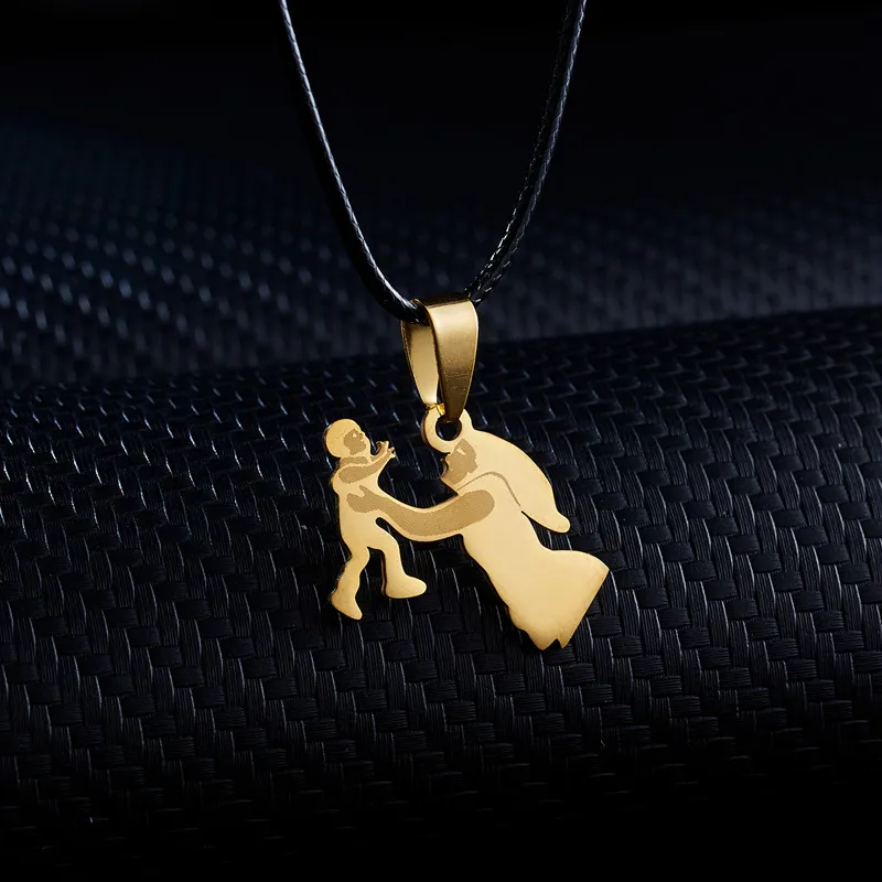 Pendant Necklaces Personality Mothers Day Stainless Steel Mom Necklace For Women Gift Gold Color Chain Baby Leather_voghion.com