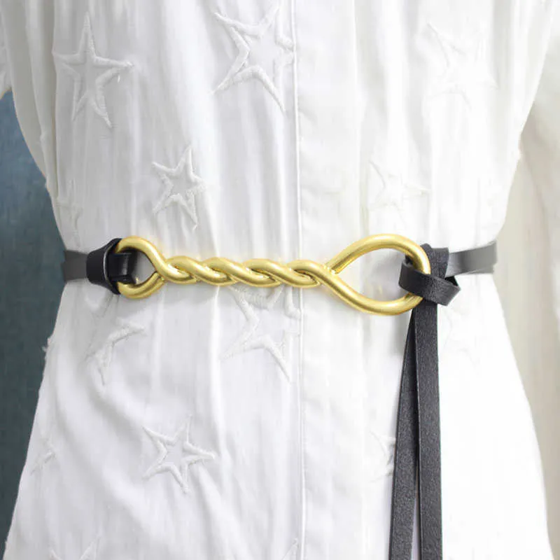 Chntensho Leather Twisted Loop Pleated Detail Buckle Roll Imported Twist Button Head Ring Belt Q0625_voghion.com